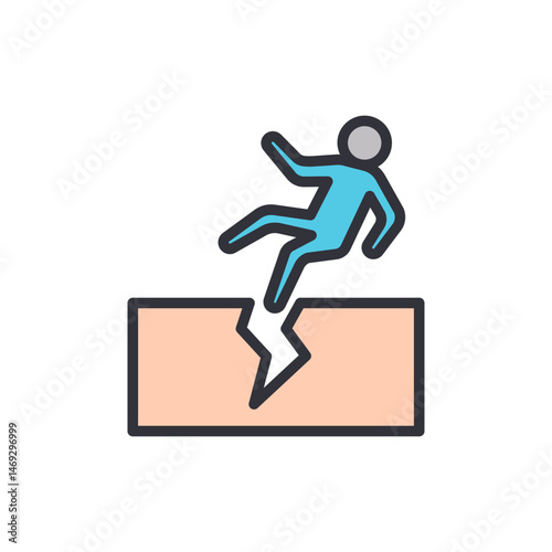Figurative depiction of a person falling due to a sudden opening or hole