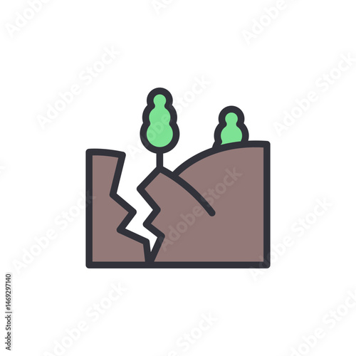 Stylized geological fault line with small hills and minimal trees design