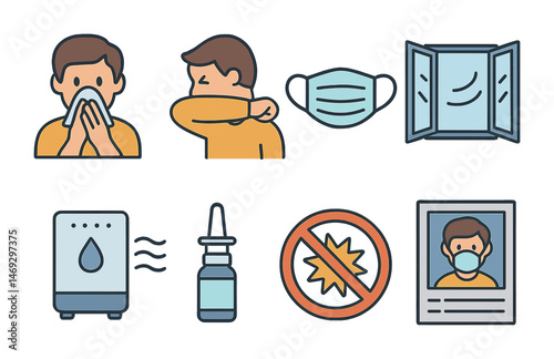Health and safety awareness icons set – outline, linear, hygiene and prevention symbols