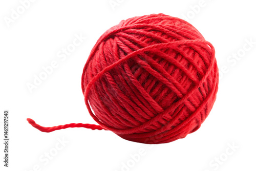red woolen yarn ball isolated on white background