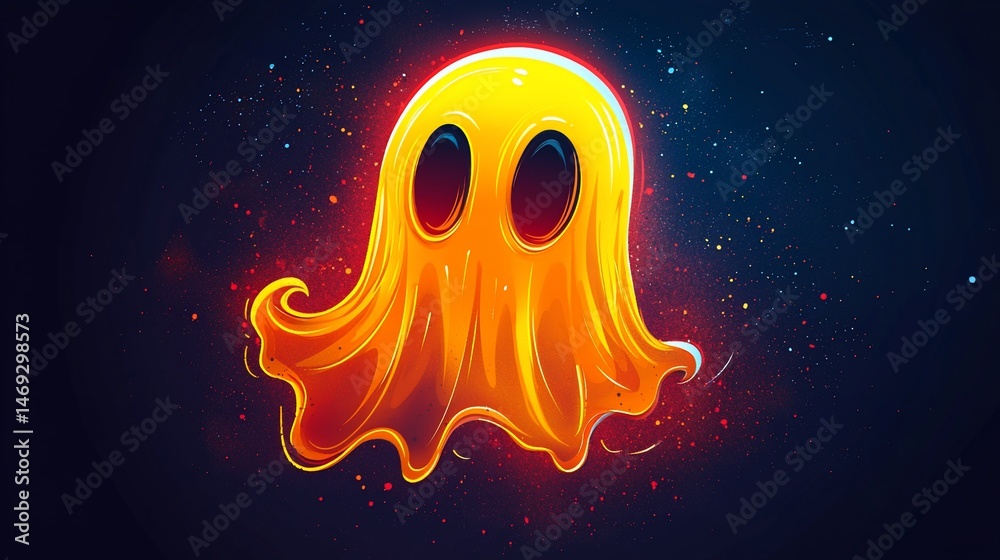 Fototapeta premium Cartoon Ghost in Dark Space