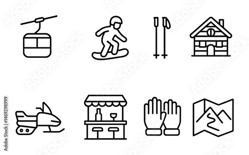 Winter sports line icons set – skiing, snowboarding, cold weather symbols