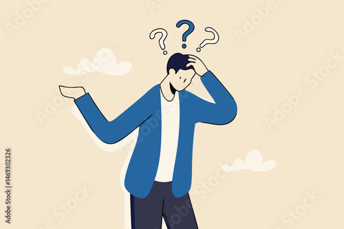 Memory loss, forget things to do or dementia cannot remember anything, confusing brain problem or cognitive illness concept, confused businessman in trouble losing memory thinking what he forget.