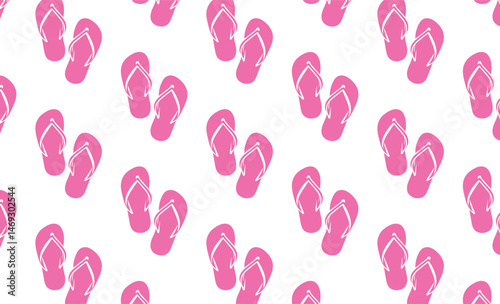 A repeating pattern of bright pink flip-flops against a crisp white background.