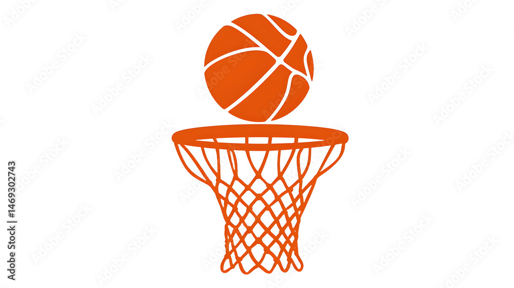 Dynamic Basketball Action: A Vibrant Representation of the Sport with a Basketball Suspended Above the Hoop