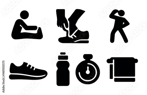 Fitness and exercise silhouette icons set – solid, workout, training symbols