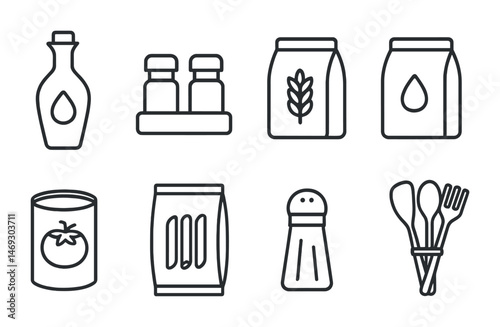 Kitchen and cooking line icons set – outline, culinary, food preparation symbols