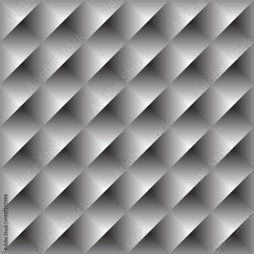 Seamless geometric pattern with metallic diamond tiles in a 3D gradient style, perfect for modern backgrounds and surfaces.