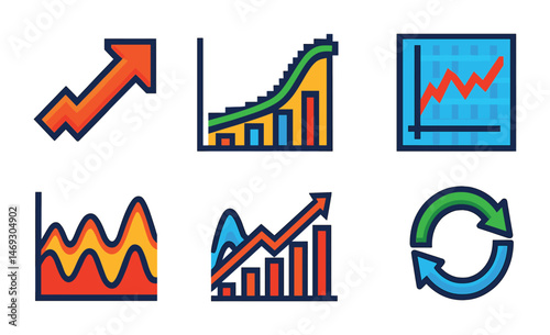 Business and financial line icons set – outline, analytics, growth and investment graphics