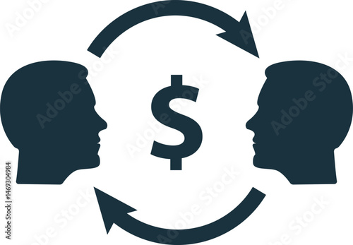 Money exchange with two people exchanging currency
