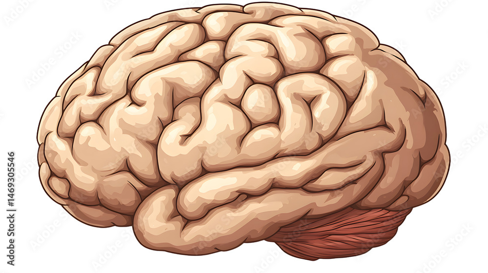 Naklejka premium Detailed Illustration of a Human Brain Showcasing Its Complex Structures and Surfaces