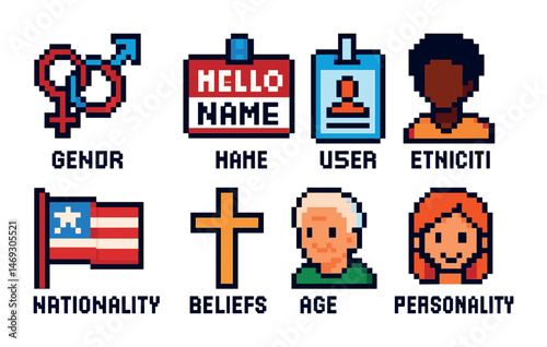 Pixel art representations of identity and diversity concepts