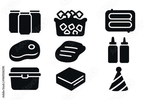 Barbecue and grill solid icons set – filled, picnic, outdoor cooking symbols
