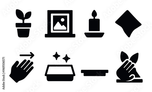Home and decor solid icons set – silhouette, filled, lifestyle and ornament designs