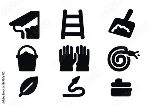 Home maintenance silhouette icons set – solid, filled, repair and cleaning symbols