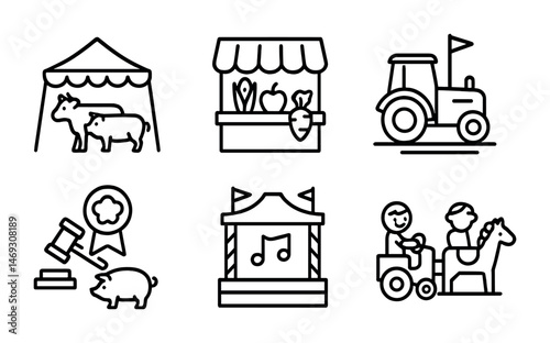 Farm and agriculture outline icons set – linear, farming, countryside symbols