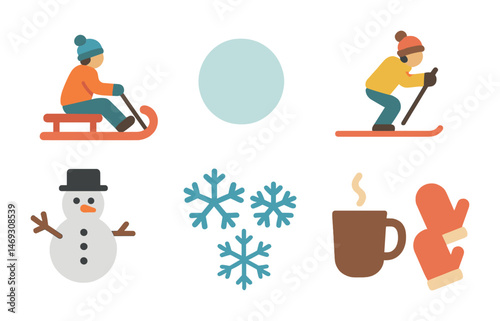 Winter and skiing icons set – flat, filled, snow and cold weather symbols