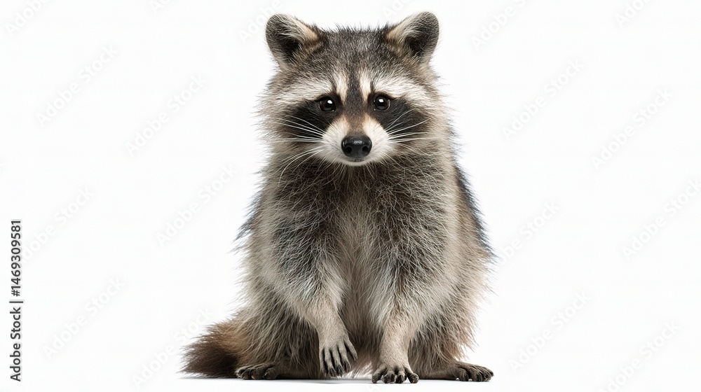 Obraz premium Cute Raccoon Standing Upright with Paws Forward Isolated Background