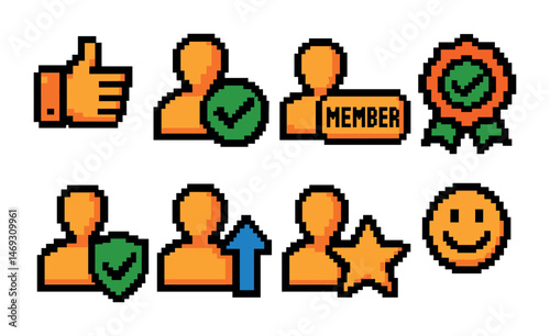 User profile pixel art icons set – flat, isometric, social media symbols