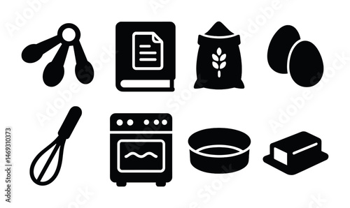 Baking and cooking silhouette icons set – solid, kitchen, culinary symbols