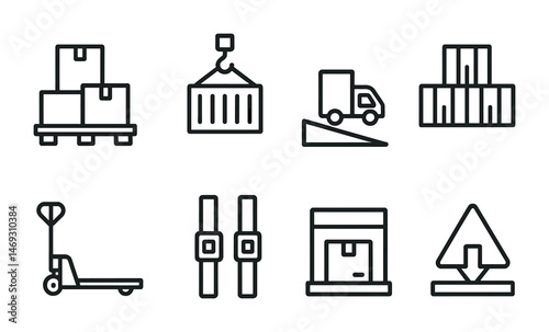 Warehouse and logistics line icons set – linear, outline, shipping and delivery symbols