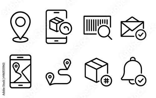 Delivery and tracking line icons set – shipping, logistics, package symbols