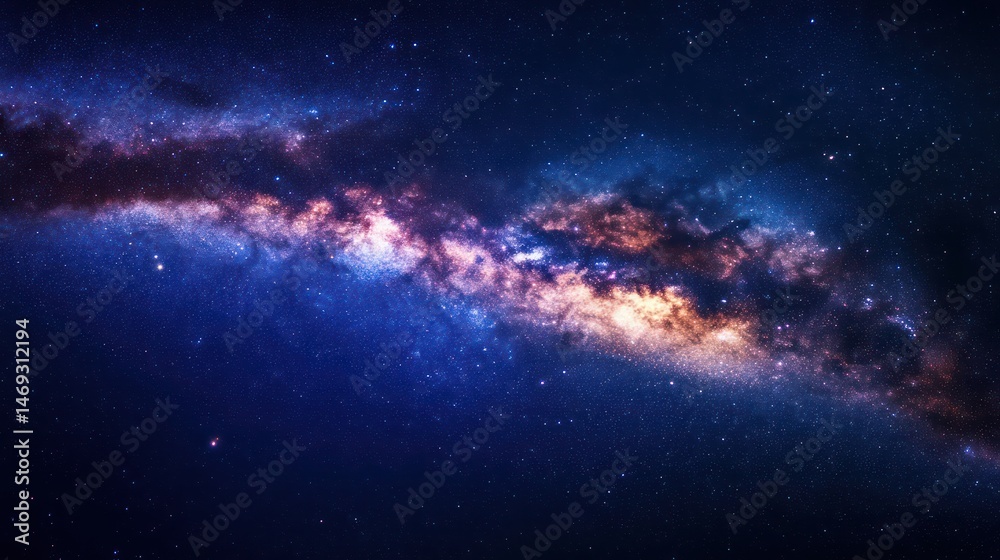 Fototapeta premium Cosmic tapestry of swirling nebulae and distant stars. A vibrant display of the Milky Way galaxy's grandeur