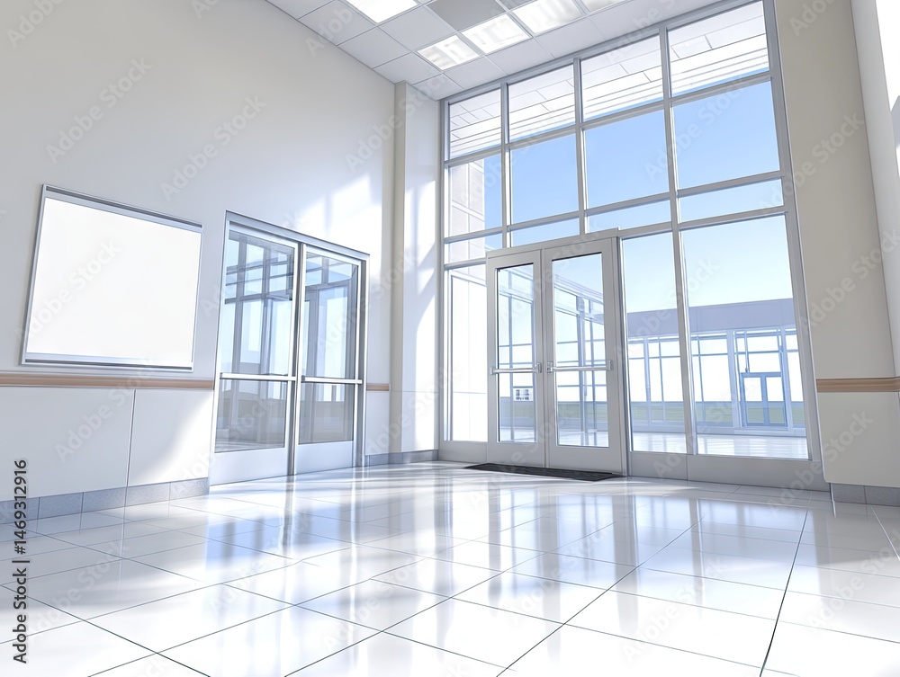 Obraz premium Bright, spacious hallway with large windows