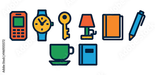 Home and office outline icons set – linear, classic, everyday life symbols