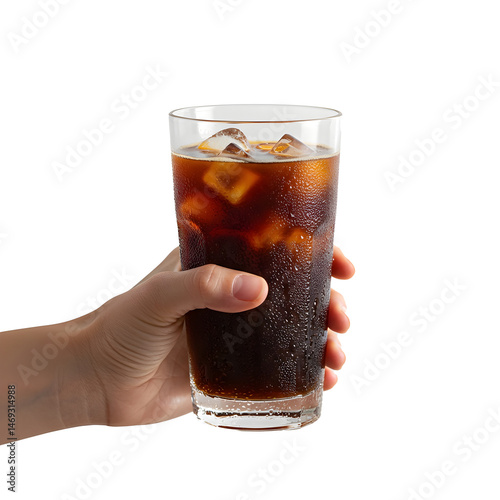 A hand holding a glass of soda - Transparent Background