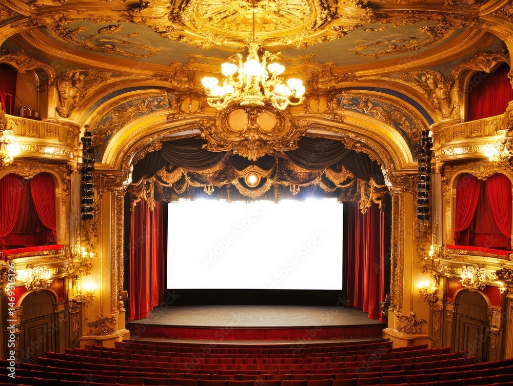 Fototapeta premium Grand theatre interior with blank screen