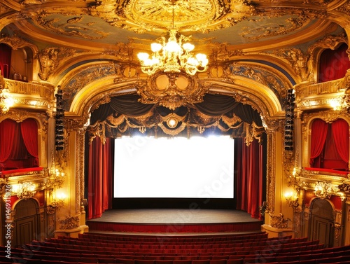 Grand theatre interior with blank screen