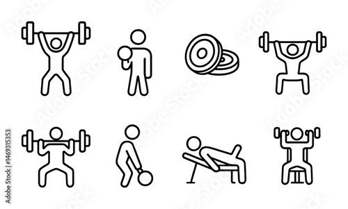 Fitness and exercise line icons set – outline, gym, workout activity symbols