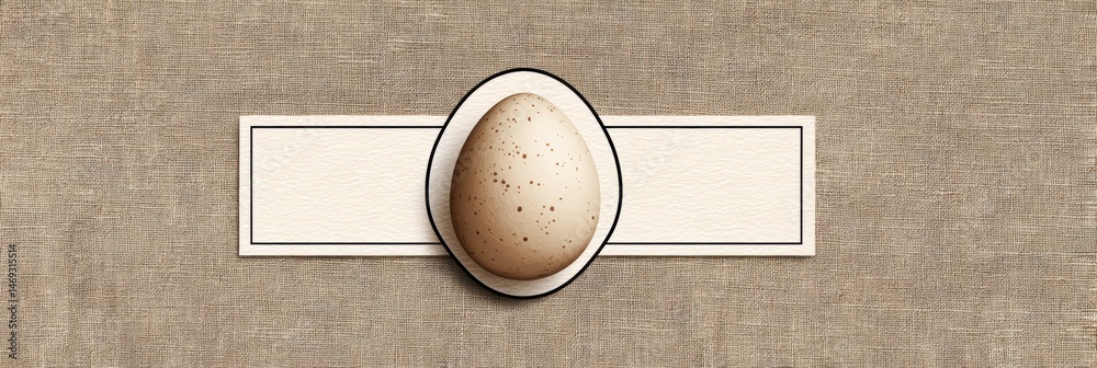 Illustration of a Speckled Egg on a Light Brown Canvas Background With Label Space Generative AI