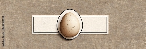 Obraz na płótnie Illustration of a Speckled Egg on a Light Brown Canvas Background With Label Space Generative AI w salonie