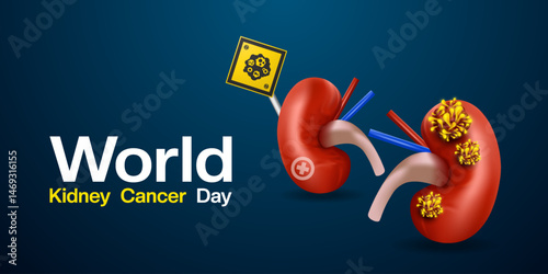 World Kidney Cancer Day. Kidney, cancer, cancer sign and plus icon. Great for posters, banners, social media and more. Blue background.