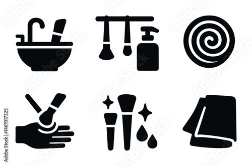 Beauty and personal care solid icons set – silhouette, grooming and hygiene symbols