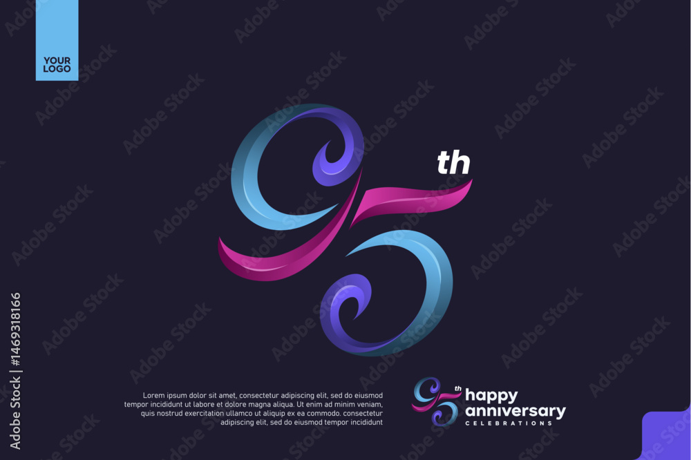 Fototapeta premium Colorful 95th Anniversary Celebration Design with Artistic Gradient Number and Dark Background