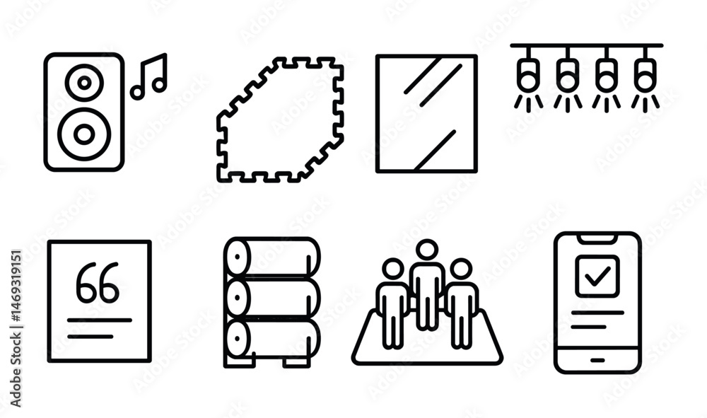 Conference and meeting linear icons set – outline, business, corporate communication symbols Conference and meeting linear icons set – outline, business, corporate communication symbols