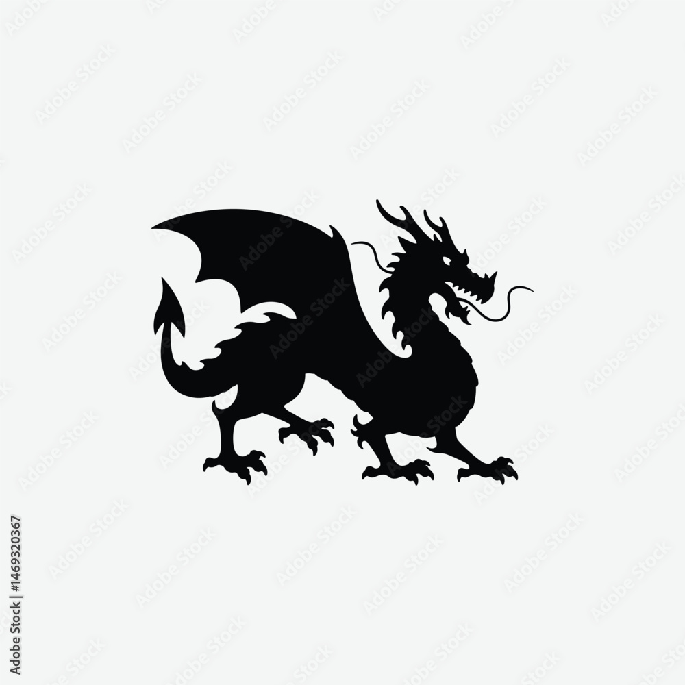 Fototapeta premium Discover captivating dragon silhouette designs with a crisp white background. Perfect for graphic projects, prints, and digital use.