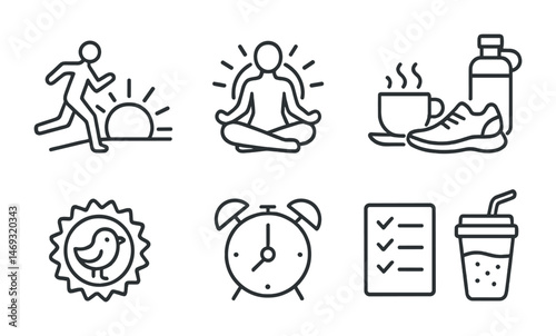 Fitness and wellness icons set – outline, linear, health and lifestyle symbols