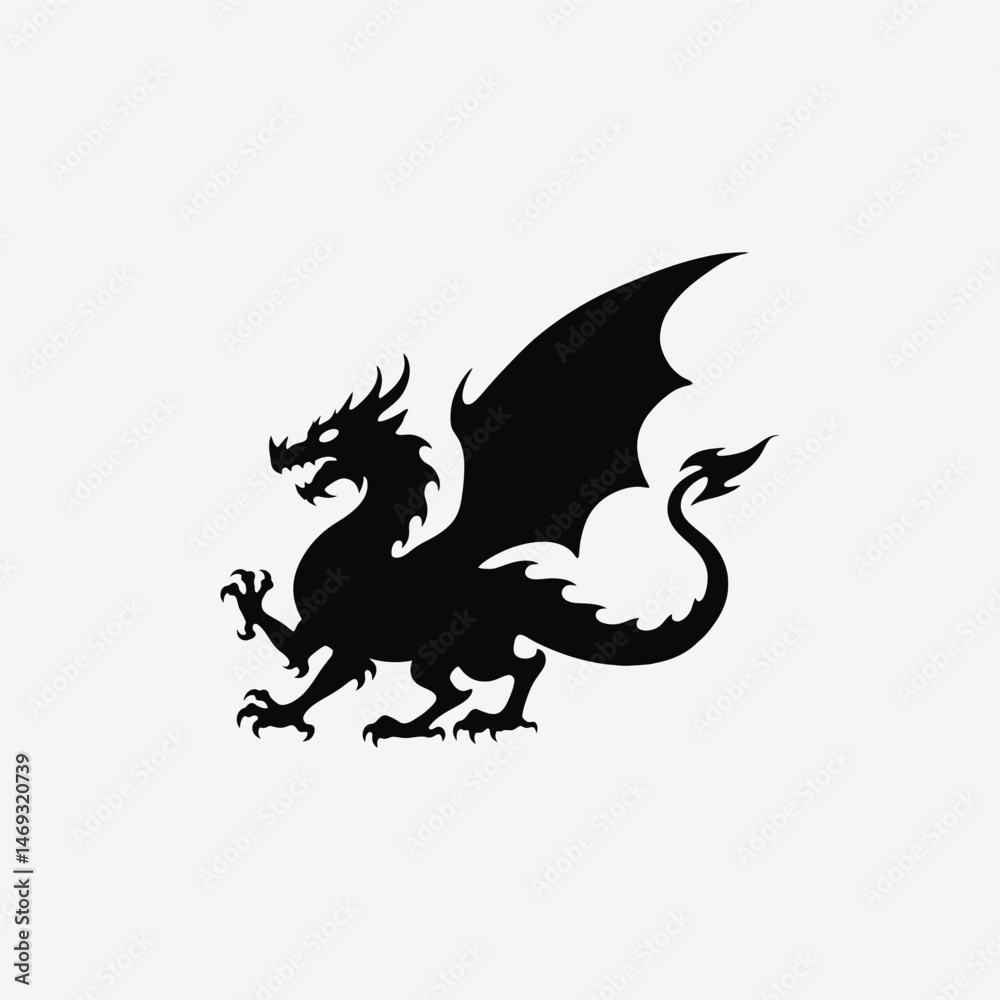 Obraz premium Discover captivating dragon silhouette designs with a crisp white background. Perfect for graphic projects, prints, and digital use.
