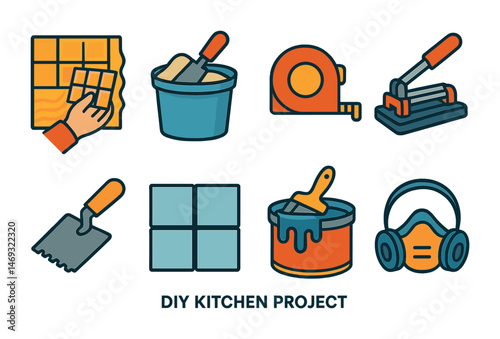 Diy home renovation icons set – flat, filled, home improvement tools