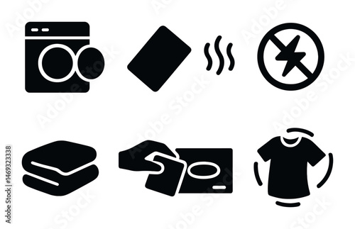 Laundry and washing solid icons set – cleaning, care, household symbols collection