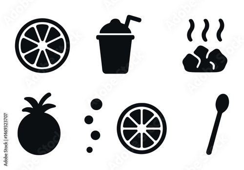 Food and beverage solid icons set – filled, culinary, dining symbols for menus