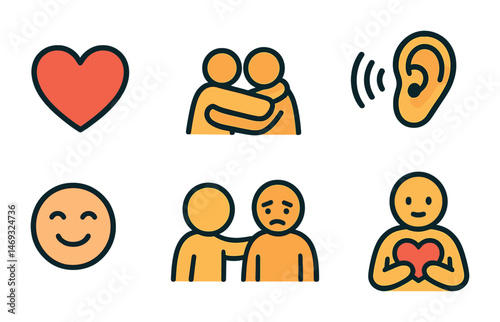 Relationship and connection icons set – filled, empathy and communication symbols