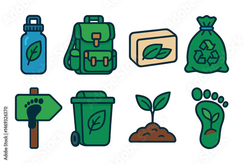 Eco-friendly flat icons set – recycle, nature, and sustainable living symbols