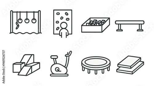 Children's playground line icons set – outline, fun, recreational activity symbols