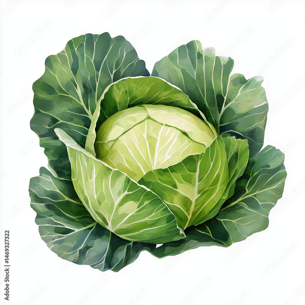Fototapeta premium Fresh green cabbage with large leafy layers, showing natural texture and vibrant colors, perfect for healthy cooking and garden harvest inspiration