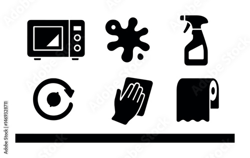 Cleaning and hygiene icons set – silhouette, tools, sanitation and cleaning symbols